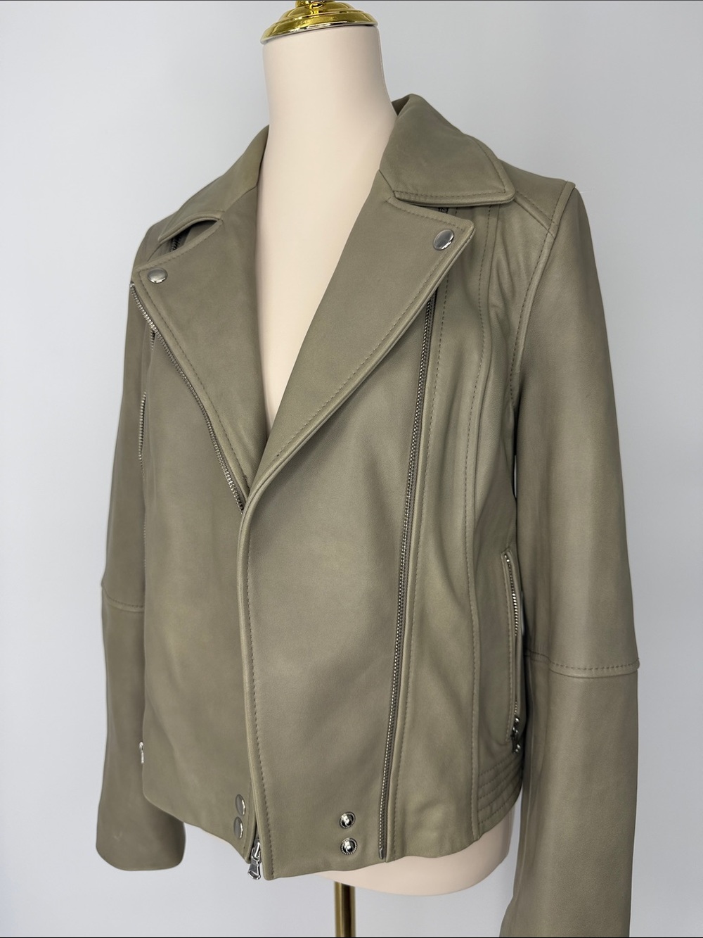 ANTONIO MELANI Genuine Leather Olive - Gray Beautiful Jacket, Size M